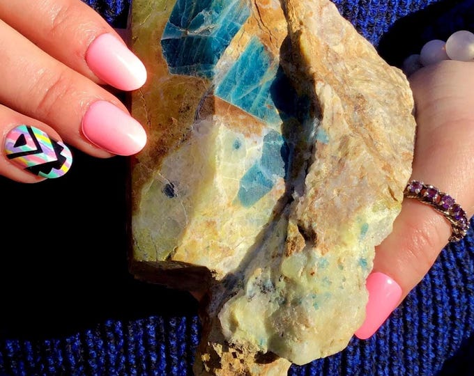 CLEARANCE! ~ Blue Apatite Crystal Cluster ~ 1 Lb. 5 oz. ~ 4 1/2" Long ~ Gorgeous Blue Stone in Green Matrix ~ Fast & Free Shipping,