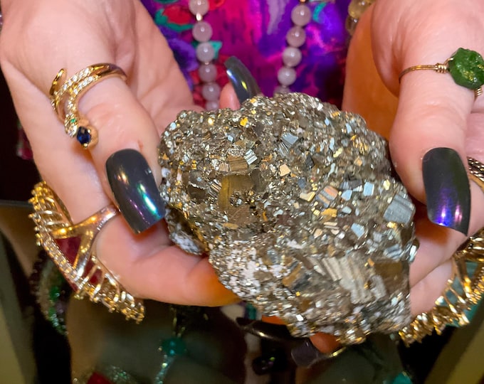 Pyrite Crystal Cluster ~ Large 9 oz. ~ 2 1/2" Long ~ Super Sparkling Golden Specimen ~ Meditation Stone, Altar Feng Shui