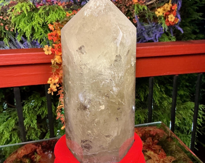 Clear Citrine Quartz Crystal Point ~ 5 Lb. 2 oz. ~ 8" Tall~ Sparkling Yellow with Golden Rainbow Inclusions ~ Custom Hand Carved Stand