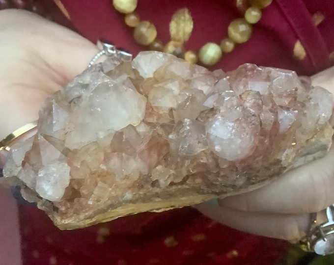 CLEARANCE ~ Red Quartz Crystal Cluster ~ 6.5 oz. ~ 4" Long ~ Pinkish, Red Crystals ~ Moroccan Mineral Specimen