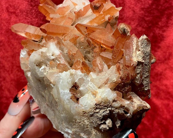 Red Quartz Crystal Cluster ~ Large 1 Lb. ~ 3 1/2" Long ~ Perfect Points ~ Mined in Morocco ~ Fast & Free Shipping, USA + Global Shipping