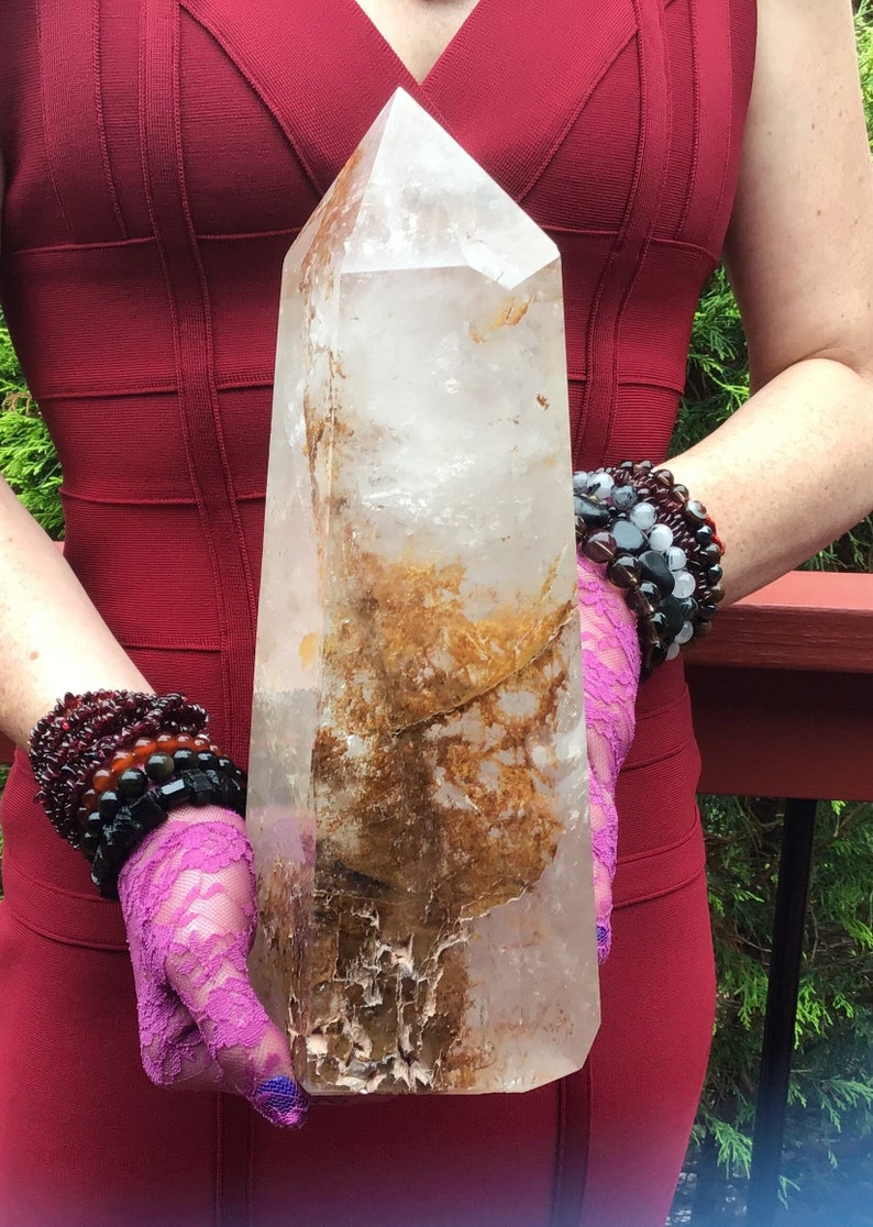 Clear Quartz Crystals Large 8 lb. 14 oz. Generator 11 Tall Golden Healer Sparkling Silver Inclusions Big Free-Standing Tower image 1