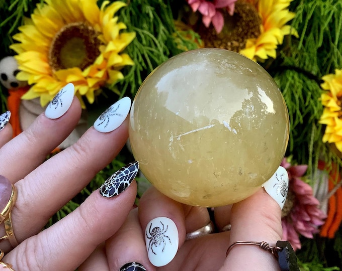 Yellow Calcite Crystal Ball ~ 9.7 oz. ~ 2" Wide ~ Sparkling Golden Colors ~ Solar Plexus Chakra Healing Reiki Display ~ Fast & Free Shipping