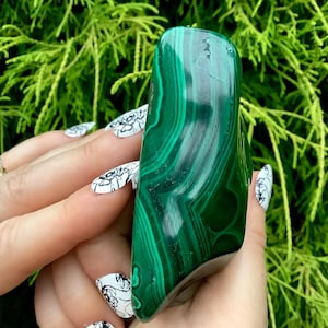 Malachite Freeform Crystal ~ Large 8.7 oz. ~ 3&quot; Long ~ Beautiful Polished Mineral Specimen ~ Swirling Bullseye Patterns ~ Ships from USA ~