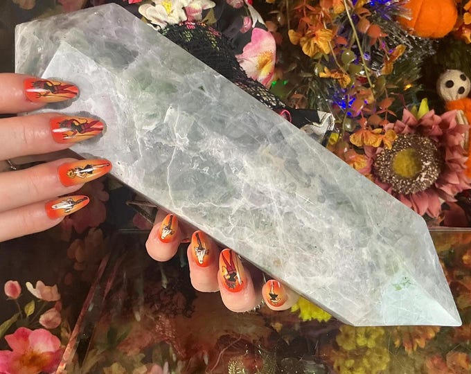 Pastel Rainbow Fluorite Crystal Double Terminated Wand ~ 5 Lb. ~ 10" Long ~ Sparkling Green Purple, Blue, Colors ~ Metaphysical Home Decor