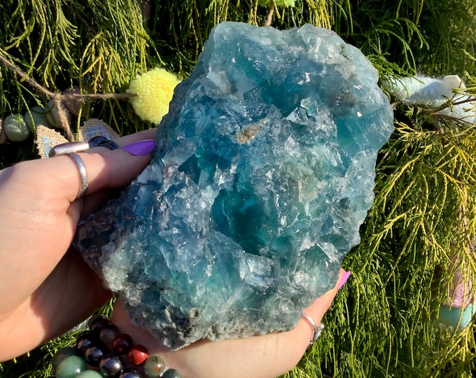 Blue Fluorite Crystal Cluster ~ Large 5 lb. 4 oz. ~ 6" Long ~ Ocean Blue & Clear Translucent Crystals ~ Sparkling Formations ~ Fast Shipping