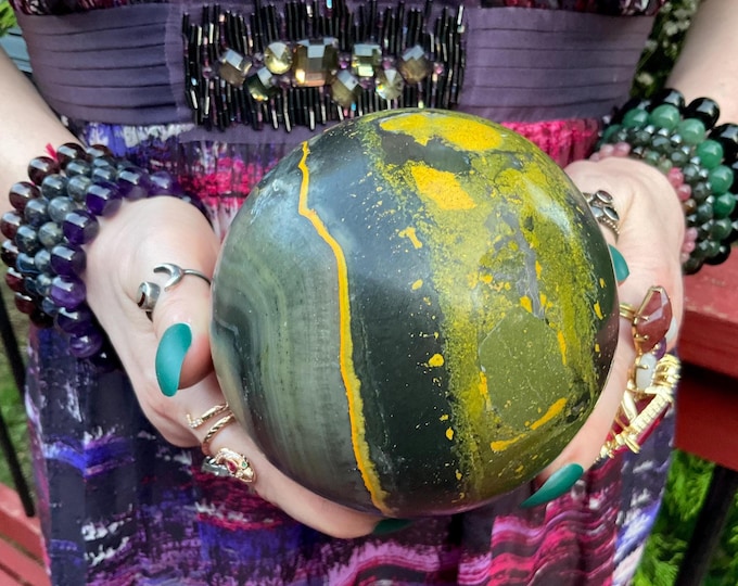 Yellow Jasper Crystal Ball ~ Large 3 Lb. 8 oz. ~ 4" Wide ~ Solar Plexus Chakra, Altar, Reiki, Metaphysical Home Decor ~ Fast & Free Shipping