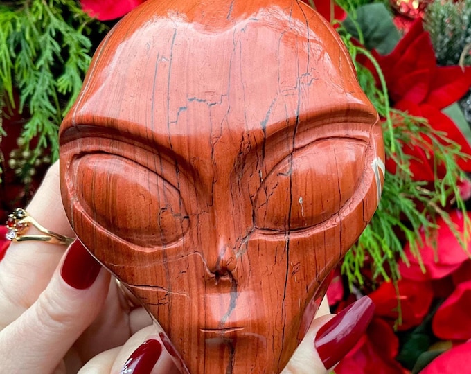 Red Jasper Alien Crystal Skull ~ Large 3 Lb. 12 oz. ~ 4" Long Carving ~ One-of-a-Kind Color ~ Hand Crafted Sculpture