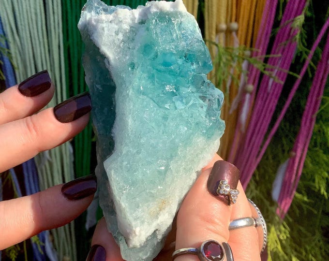 Blue Fluorite Crystal Cluster ~ Large 8.4 oz. ~ 3 1/2" Long ~ Sparkling Mineral Matrix ~ Throat Chakra Reiki Healing Altar ~ Metaphysical ~
