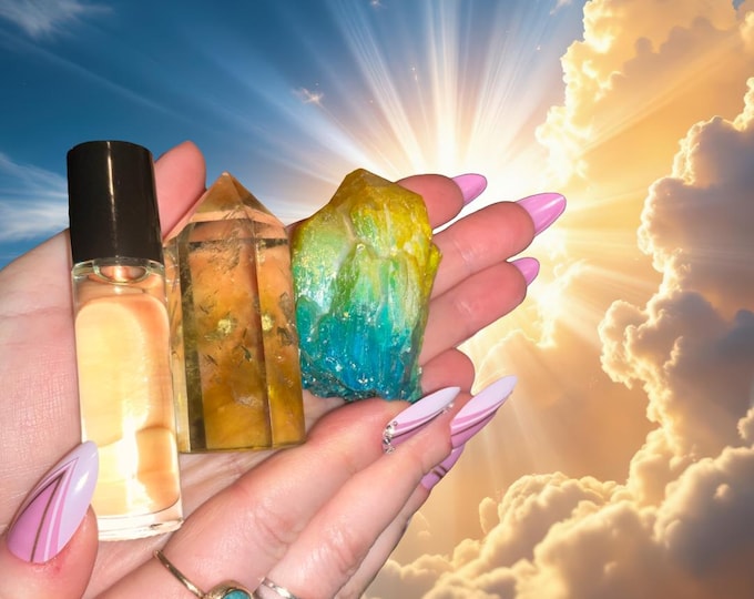 Citrine Morning Perfume Oil and Crystals ~ Crystal Goddess 888 Exclusive Multisensory Set ~ Combining Poetry, Scent and Crystals