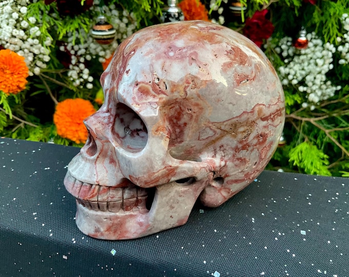 Mookaite Jasper Crystal Skull ~ Large 2 Lb. 12 oz.~ 5" Long ~ Hand Carved Sculpture ~ One-of-a-Kind Swirling Red, Yellow, & Brown Colors