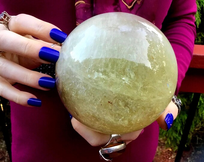 Citrine Crystal Ball ~ 4 Lb. ~ 4" Wide ~ Sparkling Natural Golden Yellow Color ~ Solar Plexus Chakra Display, Altar Decor, Reiki Healing ~