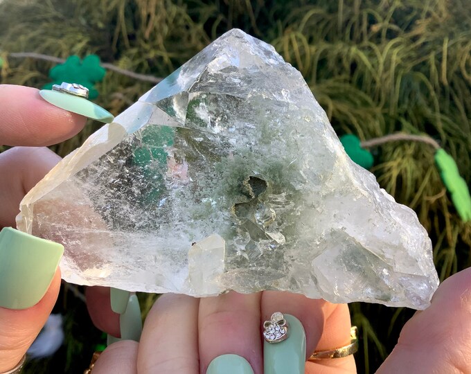 Clear Quartz Crystal ~ 10 oz. ~ 4" Long ~ Green Chlorite Phantom Inclusions ~ Beautiful Sparkling Unique Specimen ~ Fast & Free Shipping