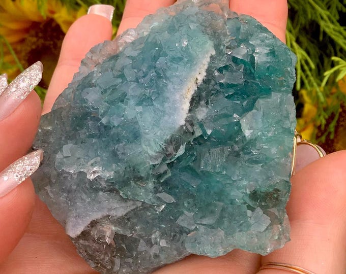 Blue Fluorite Crystal 8 oz. Cluster ~ 3" Long ~ Sparkling Mineral Matrix ~ Ancient Clear Blue Translucent Cubic Formation