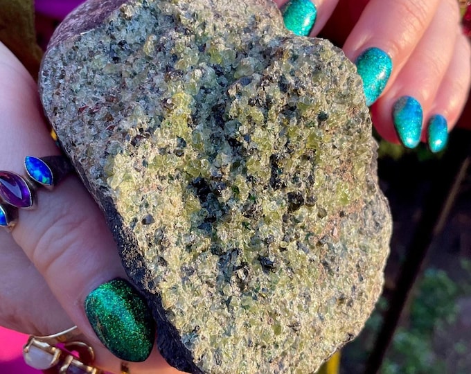 Peridot Crystal Cluster ~ Large 1 lb. 11 oz. ~ 4" Long ~ Natural Matrix ~ Olivine/Peridot ~ Heart Chakra Reiki Healing Altar Display