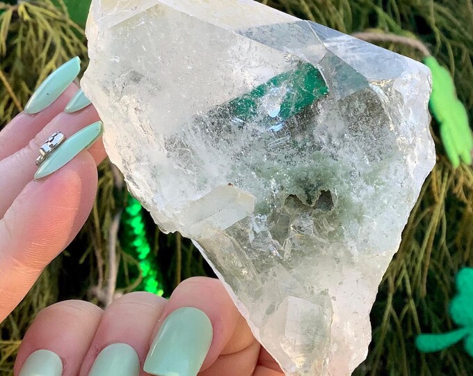 Clear Quartz Crystal ~ 10 oz. ~ 4" Long ~ Green Chlorite Phantom Inclusions ~ Beautiful Sparkling Unique Specimen