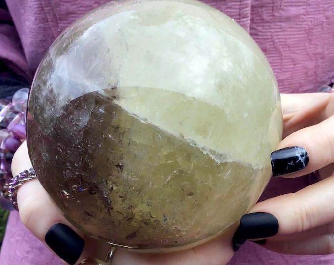 Smokey Citrine Crystal Ball ~ Large 2 Lb. 15 oz. ~ 4" Wide ~ Stunning Rainbows & Prism Phantoms ~ Metaphysical Home Decor