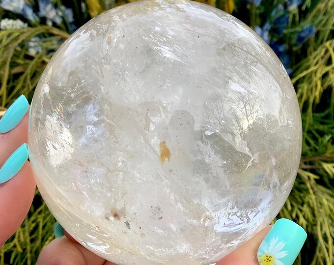 Clear Quartz Crystal Ball ~ Large 1 Lb. 10 oz. ~ 3" Wide ~ Polished Sphere ~ Beautiful Reiki, Altar, Feng Shui, Meditation Room Display