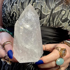 Brazilian Clear Quartz Crystal Generator: Silver Inclusions, Rainbows, 5&quot; Tall