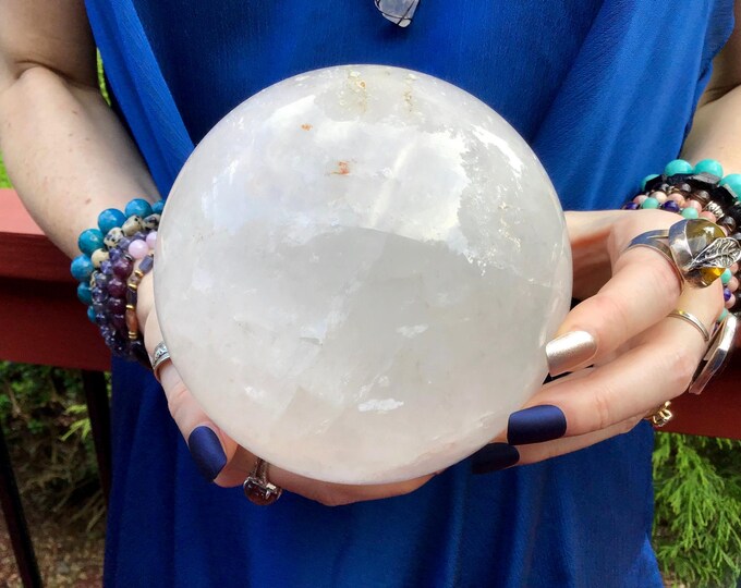 Snow Quartz Crystal Ball ~ Large 5 Lb. ~ 4" Wide ~ Crown Chakra Reiki Altar Display ~ Metaphysical Home Decor ~ Fast & Free Shipping, USA ~