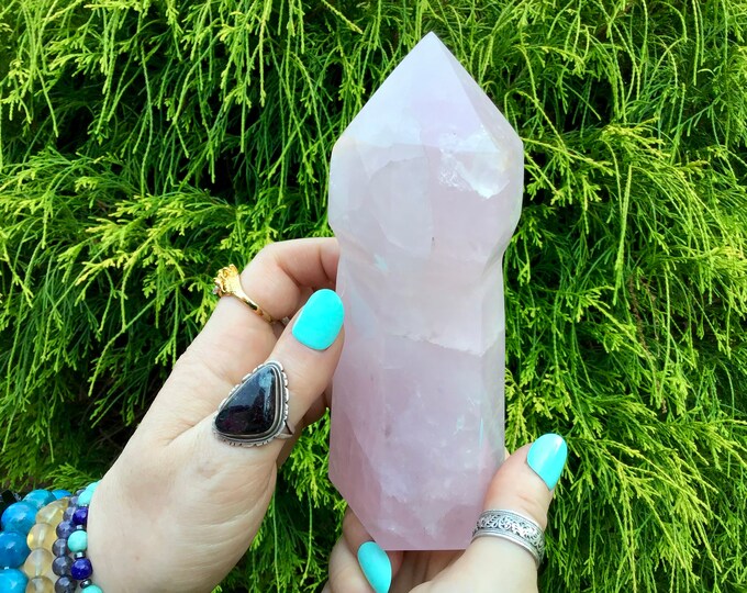 Large Rose Quartz Crystal Generator: Pink Scepter Tower (6" Tall, 1 Lb. 6 oz.)