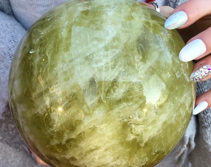 Citrine Crystal Ball ~ Large 11 lb. ~ 6" Wide ~ Sparkling Golden Yellow Colors ~ Smokey Quartz Inclusions ~ Fast & Free shipping from U.S.A.