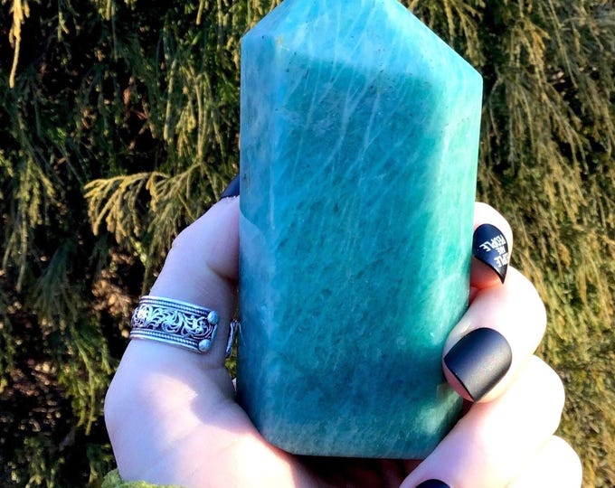 CLEARANCE! ~ Amazonite Crystal Generator ~ 9.9 oz. ~ 4" Tall ~ High Gloss Shine ~ Throat Chakra Reiki Healing Altar Display ~