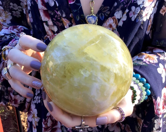 Citrine Crystal Ball ~ Large 6 Lb. 11 oz. ~ 5" Wide ~ Sparkling Sunshine Yellow Quartz Polished Sphere ~ Beautiful Phantom Rainbow Prisms ~