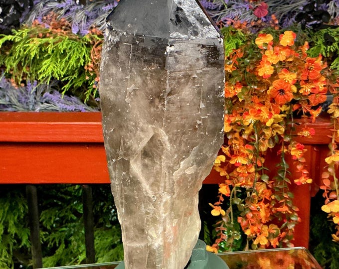Black Morion Citrine Quartz Display Crystal ~ 7 Lb. 11 oz.  Single-Terminated Point Cluster ~ 10" Tall ~ Custom Hand Carved Stand
