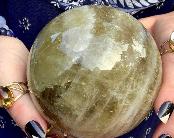 Citrine Crystal Ball ~ Large 2 Lb. 12 oz ~ 3" Wide ~ Natural Golden Color ~ Banded Quartz Inclusions, Silver Flashes ~ Fast & Free Shipping