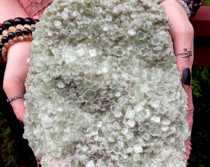 CLEARANCE! ~ Green Apophyllite Large Crystal Cluster ~ 11 lb. ~ 10" Long ~ Sparkling Cubic Mint Green Formation ~ Home Decor