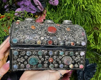 Vintage Agate Inlaid Moroccan Jewelry Box ~ Moorish Dome Top W