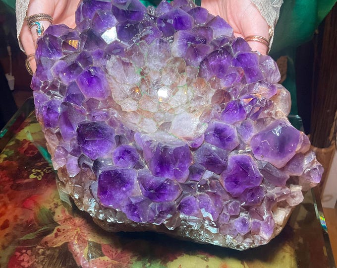 Amethyst Crystal Bowl Cluster ~ Large 10 Lb. ~ 10" Long ~ Reiki Altar Display ~ Sparkling Purple Quartz Points ~ Jewelry, Charging Dish