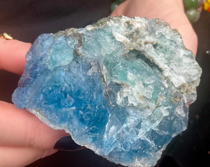 Blue Fluorite Crystal Cluster ~ 9 oz. ~ 2 1/2" Long ~ Sparkling Mineral Matrix ~ Rare Blue ~ Fast & Free Shipping from USA