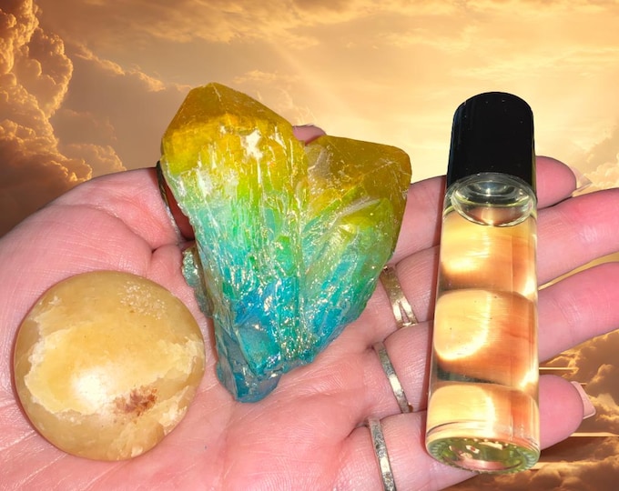 Solar Infusion Perfume Oil and Crystals ~ Crystal Goddess 888 Exclusive Multisensory Set ~ Combining Poetry, Scent and Crystals