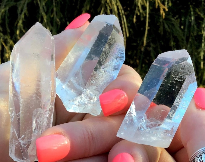 CLEARANCE ~ Trio Of 3 Ultra Clear Quartz Crystals ~ 2 " Long ~ 3.5 oz. ~ Super High Quality, Meditation, Gifting,