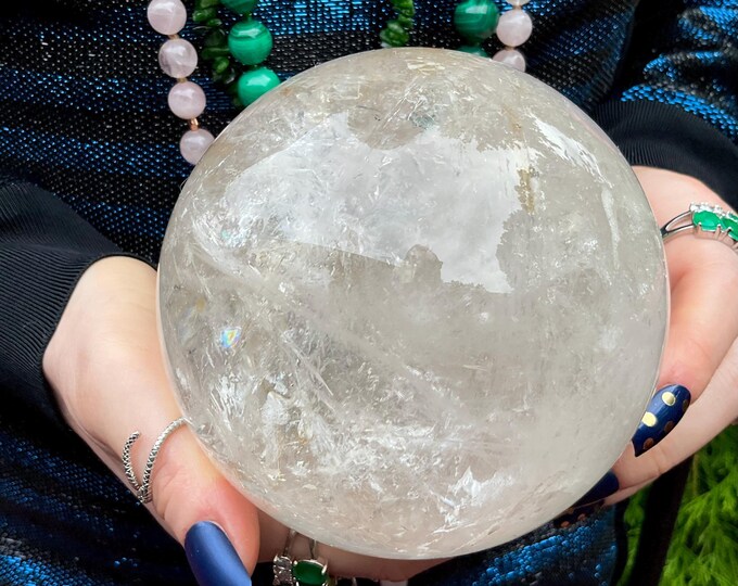 Large Clear Quartz Crystal Ball: Rainbow Inclusions, Altar Decor (4-inch, 3 Lb. 4 oz.)