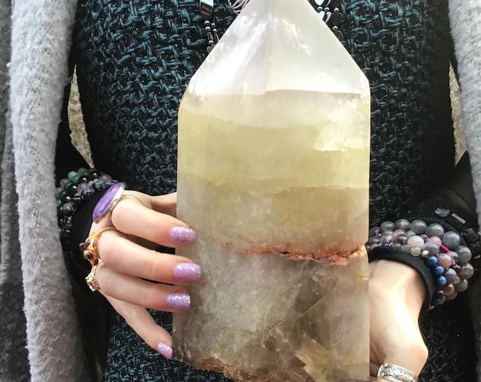 Golden Quartz Crystal Generator ~ Large 9 lb. 7 oz.  9" Tall ~ Yellow, Red, Smokey Phantom Colors ~ Stunning, Unique Natural Inclusions