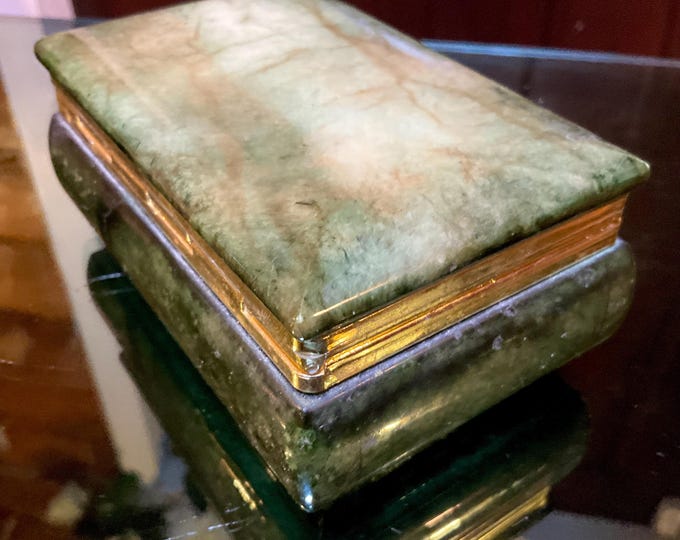 Nephrite Jade Vintage Jewelry Box ~ 4 1/2" Long ~ Hand Crafted from Ural Mountains ~ Colorful Green & Black Colors