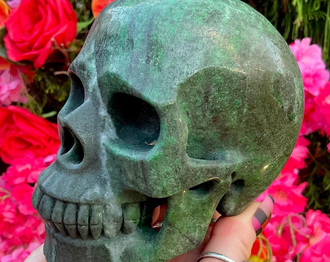 Green Garnet Crystal Skull ~ Large 3 Lb. ~ 5" Long ~ Swirling Colorful Red & Black Inclusions ~ Expertly Hand Carved ~ Fast Free Shipping