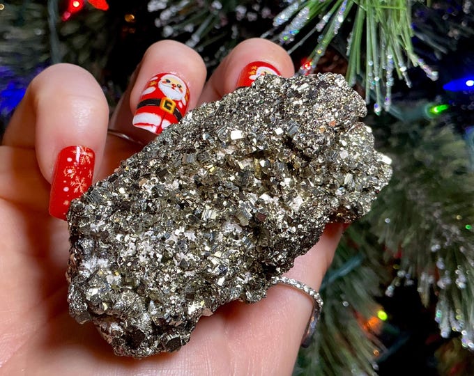 Sparkling Golden Pyrite Crystal 3" Long Cluster, 8 oz.  Meditation Altar Decor