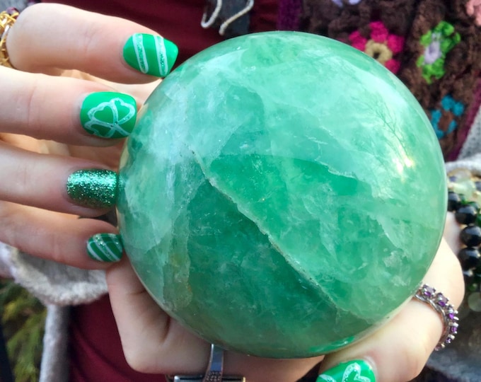 Large Green Fluorite Crystal Ball: Reiki Altar Decor, Metaphysical Display