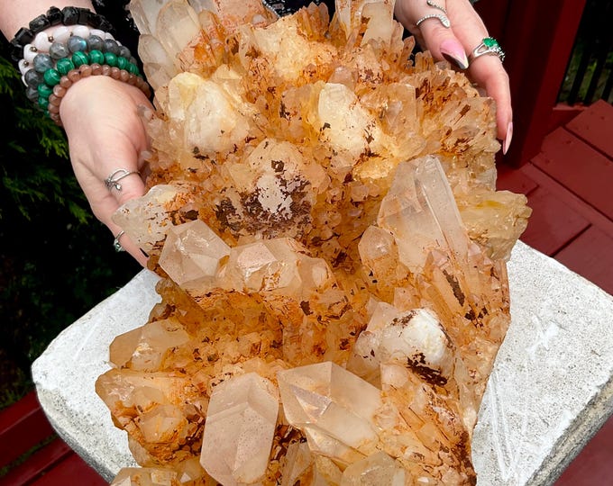 Golden Healer Elestial Quartz Crystal Cluster ~ Large 28 lb. ~ 14" Long ~ Big Sparkling Points ~ Natural Home Decor ~ Fast & Free Shipping