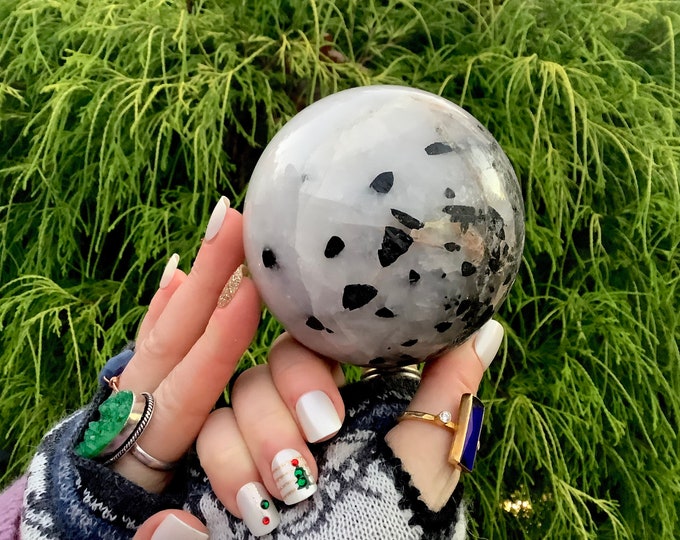Black Tourmaline Quartz Crystal Ball ~ Large 1 lb. 15 oz. ~ 3" Wide Polished Quartz Sphere ~ Display Specimen ~ Fast & Free Shipping
