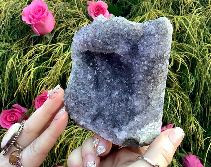 Amethyst Crystal Cluster ~ Large 1 lb. 5 oz. ~ 4" Tall ~ Crown Chakra Reiki Altar Display ~ Metaphysical Home Decor ~ Fast & Free Shipping ~