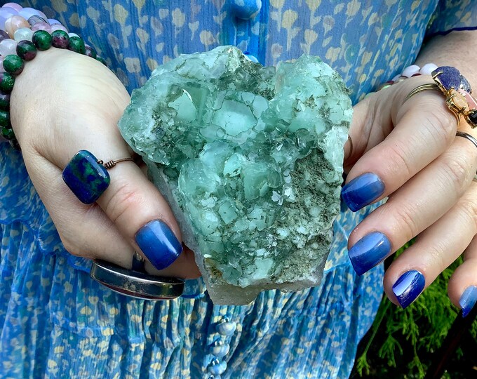 Blue Fluorite Crystal Cluster ~ 14 oz. ~ 3 1/2" Long ~ Sparkling Mineral Matrix ~ Ancient Translucent Cubic Gem Formation ~ Fast Shipping