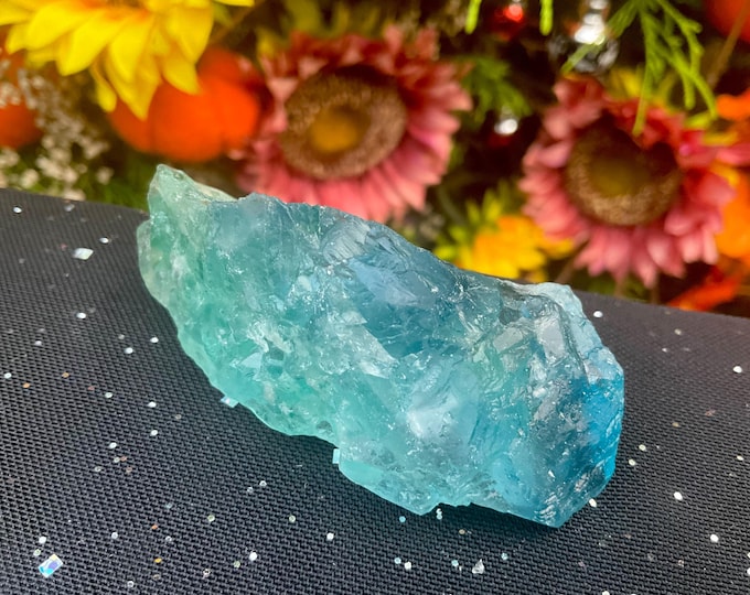 Blue Fluorite Crystal Cluster ~ 3.3 oz. ~ 3" Long ~ Sparkling Mineral Matrix ~ Ancient Blue Translucent Cubic Formation ~ Fast Shipping, USA