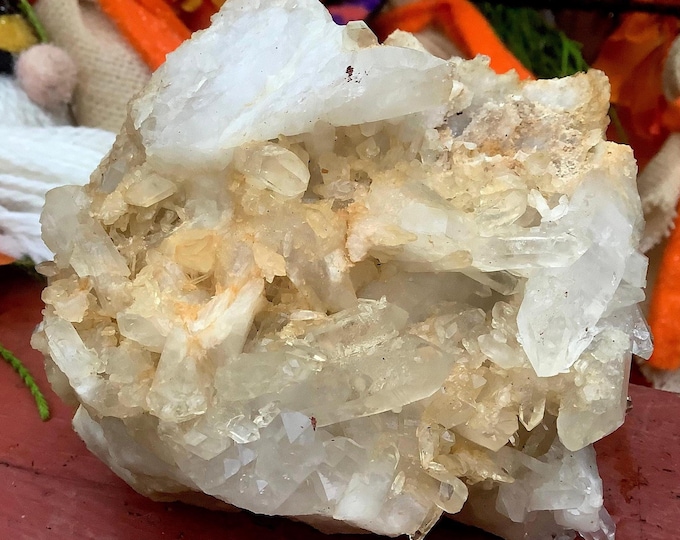 Golden Healer Quartz Crystal Cluster ~ Large 15 oz. ~ 4" Long ~ Sparkling Clear Points ~ Reiki, Meditation Display