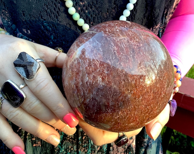 Red Quartz Crystal Ball ~ Large 3 Lb. ~ 4" Wide Sphere ~ Beautiful Reiki, Altar, Feng Shui, Display ~ Fast & Free Shipping from USA ~