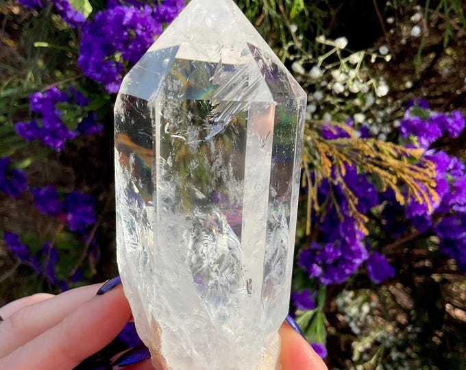 Ultra Clear Quartz Crystal Wand ~ Large 11 oz. ~ 4" Long ~ High Altitude Himalayan Point ~ Museum Quality ~ Sparkling Rainbow Inclusions ~